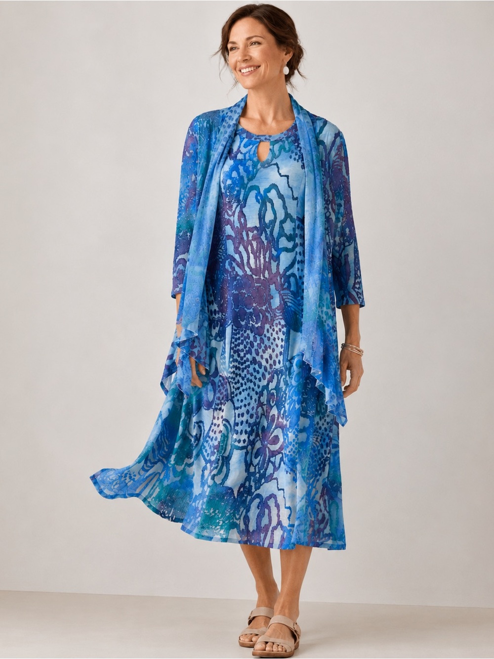Petalura blue dress and jacket set size small burnout maxi wedding artsy coastal